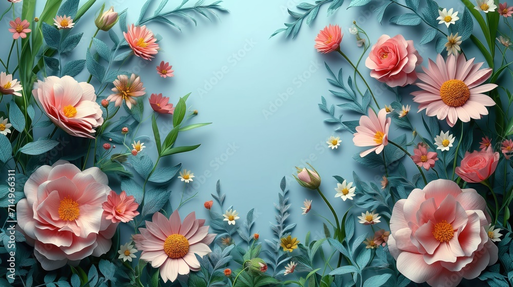 many blooming flowers, floral background many blooming flowers, floral background