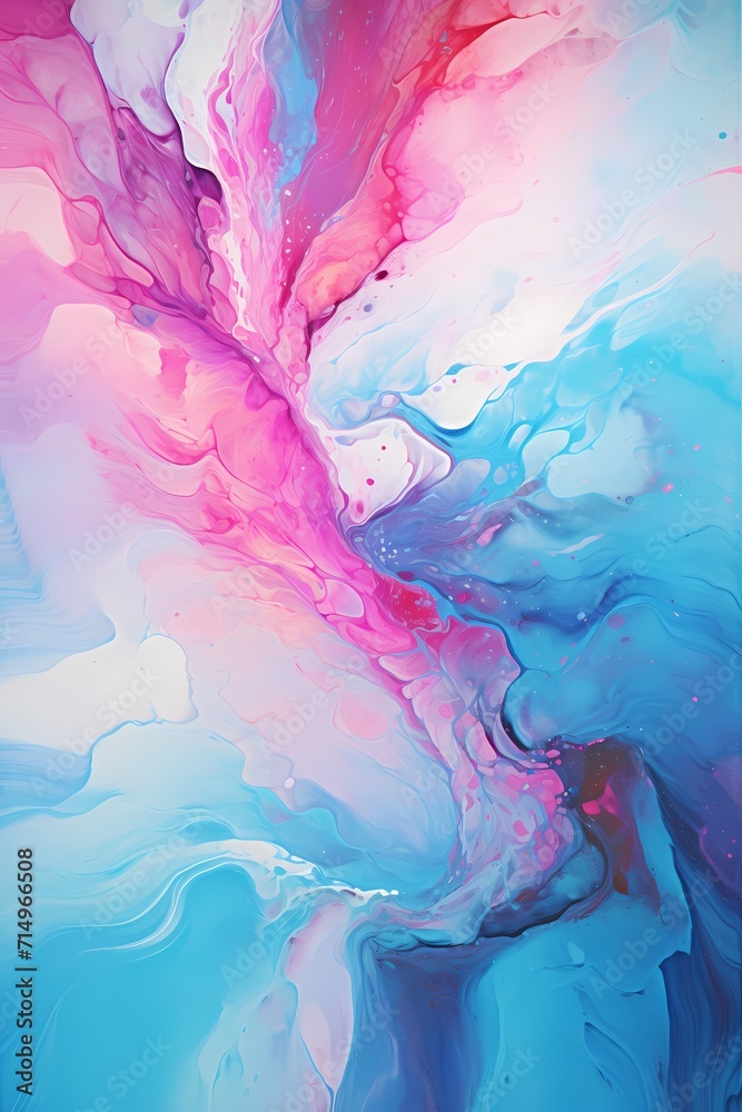 A symphony of liquid turquoise and radiant pink, swirling and splashing against a cosmic canvas, creating a mesmerizing display of dynamic color and form.