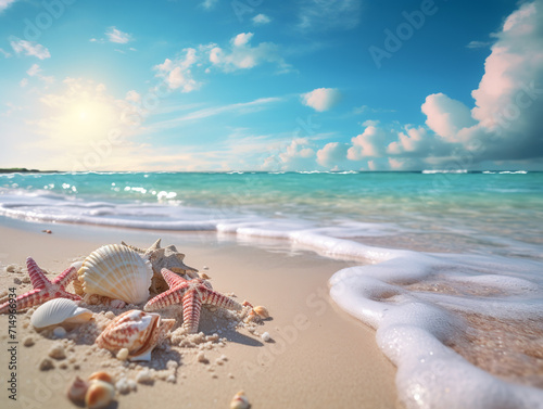 empty coast of azure sea with starfish  © AlexArt