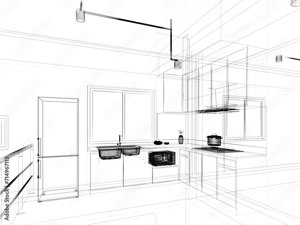 Fototapeta premium modern kitchen room interior design, 3d rendering