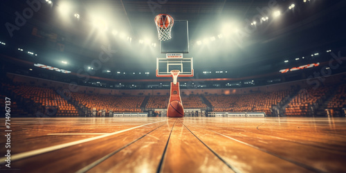 Basketball game sport arena with flood lights for basketball players with lighting background