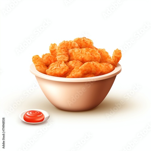 nice 3D clay icon of a deep fried shrimp on a white background, with a soft shadow falling behind