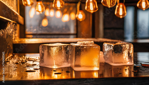 Close-up of ice cubes on a bar counter