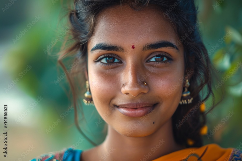 portrait of a young indian woman wearing traditional indian clothes smiling to camera portrait of a young indian woman wearing traditional indian clothes smiling to camera