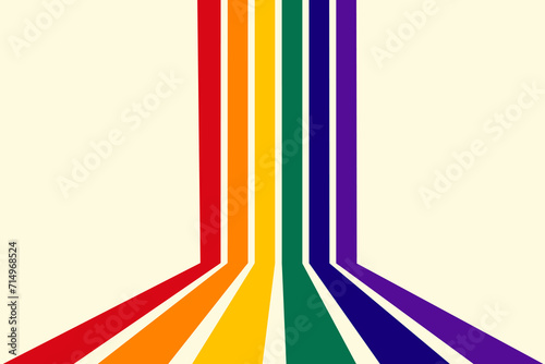 Abstract background of rainbow groovy Wavy Line design in retro 1970s hippie style. Abstract rainbow wave line background design in retro style. Rainbow. Samples of pride. Vector illustration.
