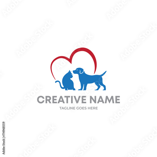 Pet care logo idea. cat dog love logo