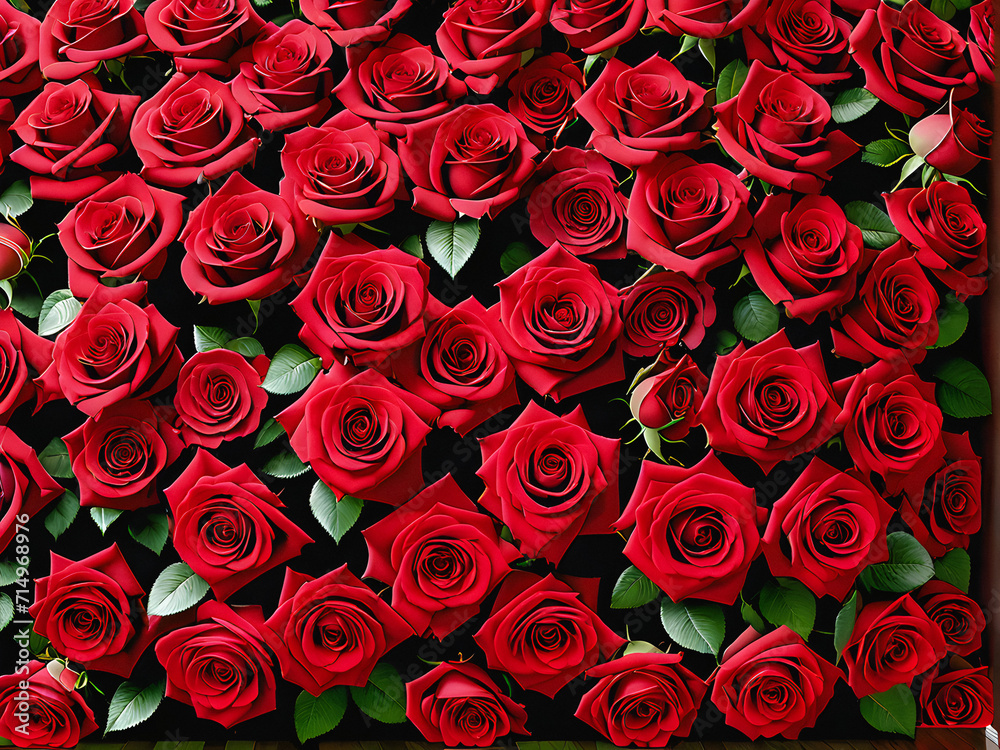 Roses in Bloom: A Visually Stunning Valentine's Day Image with a Charming Floral Wall. generative AI Roses in Bloom: A Visually Stunning Valentine's Day Image with a Charming Floral Wall. generative AI