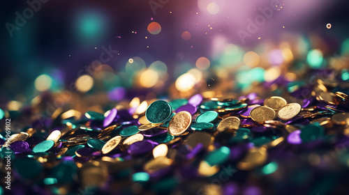 Fotografia Abstract festive background with flying colorful confetti for the Venetian Mardi Gras holiday
