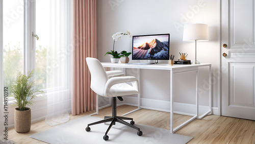Modern interior of workplace in light peach colour, neoclassic style photo