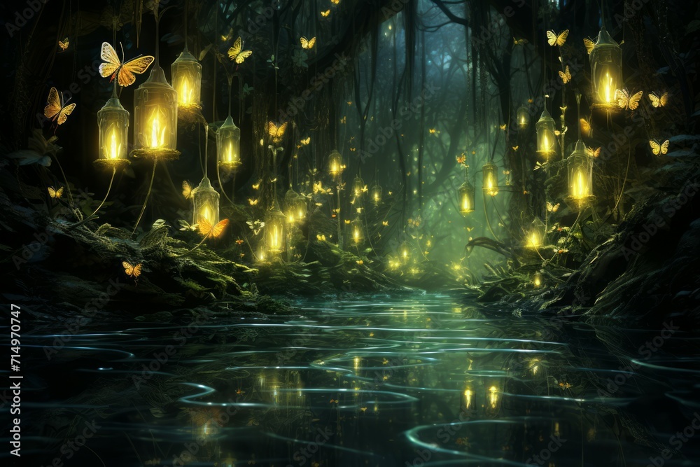 Luminescent spirit fireflies in Fantasy - Generative AI Luminescent spirit fireflies in Fantasy - Generative AI