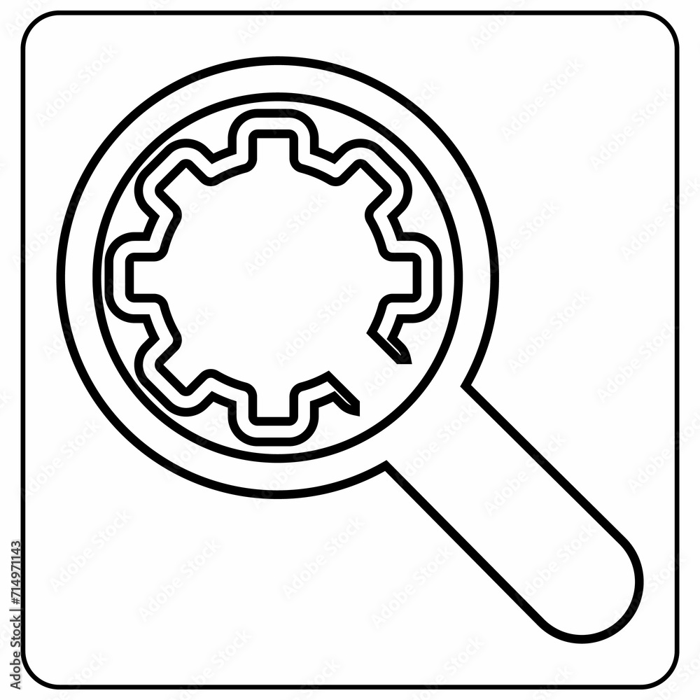 Magnifying glass icon with gear repair design decoration. Magnifying glass icon with gear repair design decoration.