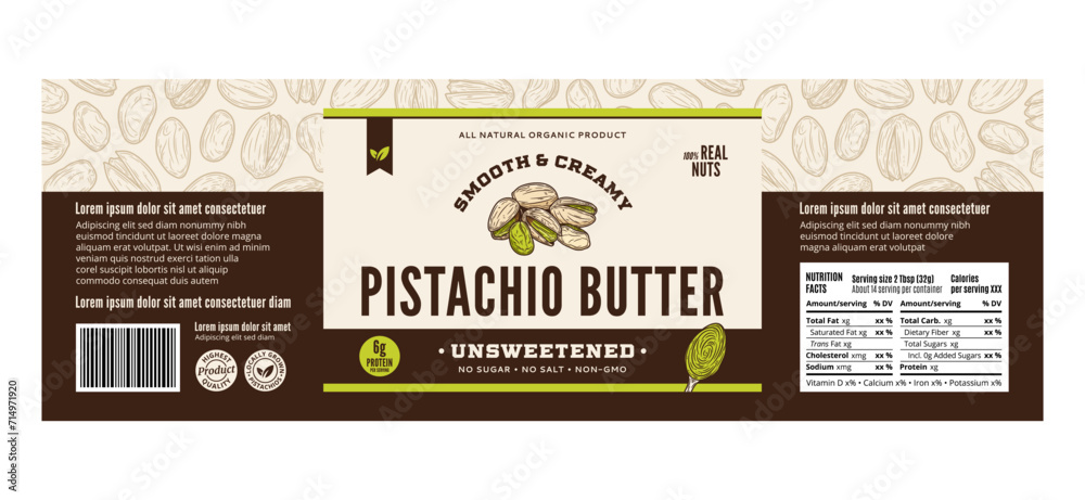 Vector pistachio butter label or packaging design template