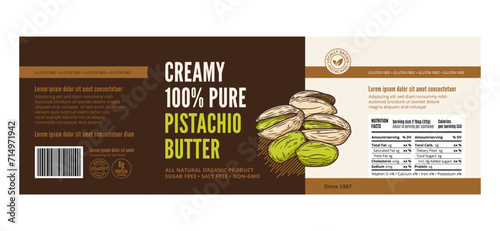 Vector pistachio butter label, packaging or branding design template
