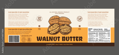 Vector walnut butter label, packaging or branding design template