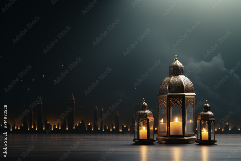 Lantern on wooden table with bokeh background. Ramadan Kareem concept Lantern on wooden table with bokeh background. Ramadan Kareem concept
