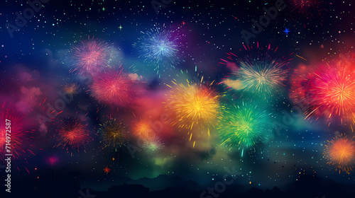 Beautiful fireworks background at night for holiday decoration