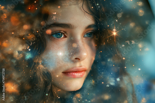 Ethereal Young Woman with Cosmic Gaze