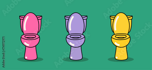 Сolored toilet bowl with an open lid, highlighted on a green background. Vector toilet bowl. 