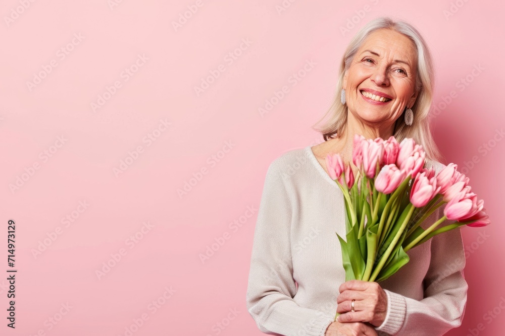 Happy senior woman on Mother's day with copyspace