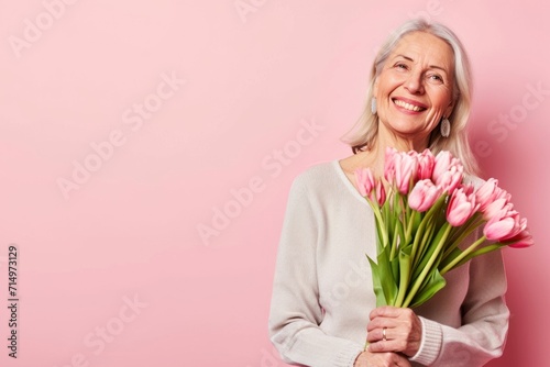 Happy senior woman on Mother's day with copyspace photo