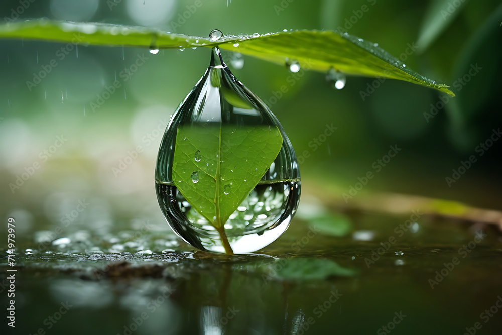 Photo of water drop dropiing from a green leaf Photo of water drop dropiing from a green leaf