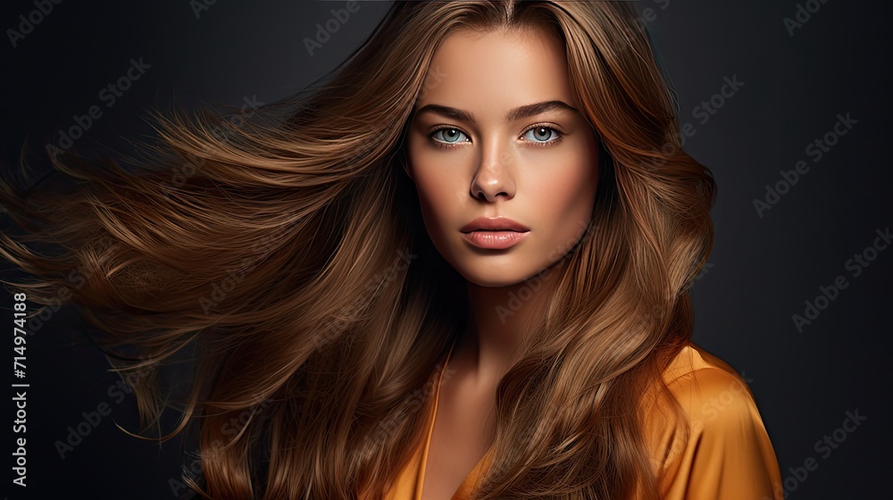 The perfect image of a beautiful brown-haired girl. Feminine image of natural beauty. Illustration for beauty and fashion magazine.