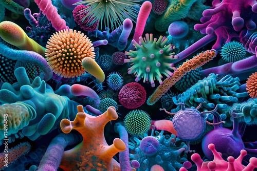 A vibrant and colorful collection of microorganisms Generative AI photo