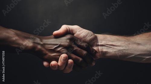 A handshake between a black man and a white man. The idea of racial unity. Illustration for cover, card, postcard, interior design, banner, poster, brochure or presentation. photo