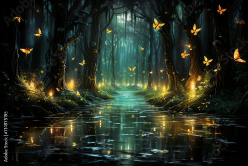 Luminescent spirit fireflies in Fantasy - Generative AI © Sidewaypics
