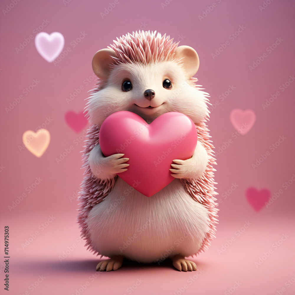 Hedgehog holding a heart with pink quills. Hedgehog holding a heart with pink quills.