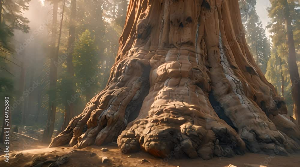majestic forest tree trunk illuminated by sunlight