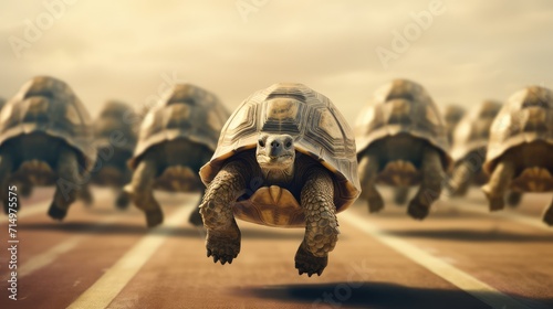 tortoise leading in a hare race in strategy and leadership photo