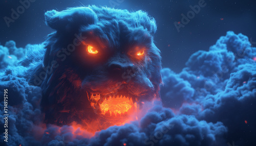 Majestic Mythical Lion with Fiery Eyes in an Enchanted Night