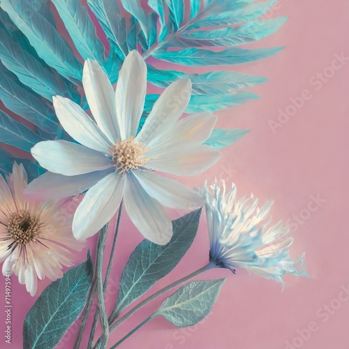 Pastel Love Notes  Original 3D Art with Botanical Elements on Pink