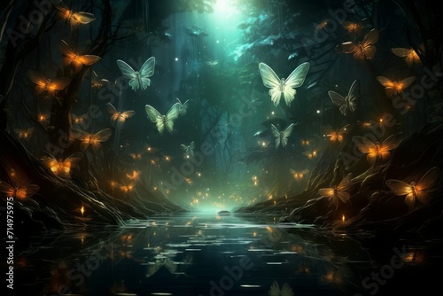 Luminescent spirit fireflies in Fantasy - Generative AI © Sidewaypics