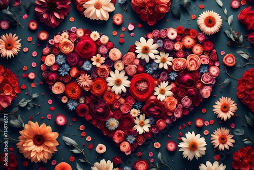 Heart shape made of flowers. Color palette. Love fashion