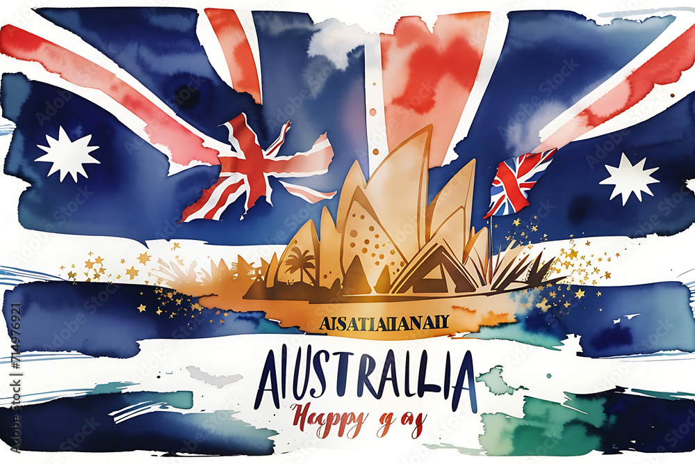 26 January Happy Australia Day greeting card. Australian flag grunge ...