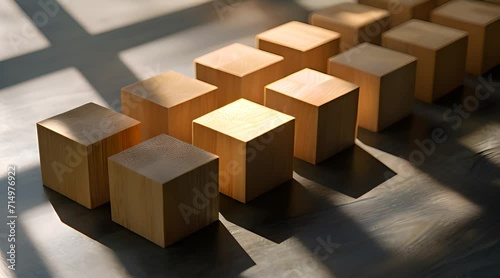 a group of wooden blocks sitting on top of a wooden floor photo