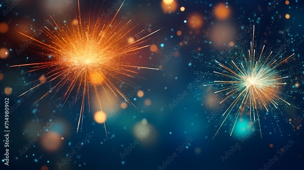 Naklejka premium Beautiful creative holiday background with fireworks and sparkles