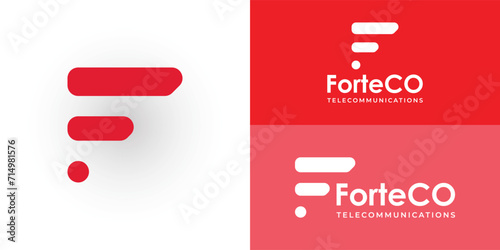 abstract initial letter F logo in red color isolated in white background applied for telecom tech company logo also suitable for the brands or companies that have initial name F