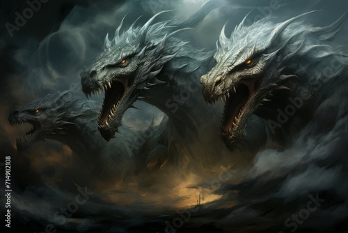 Ferocious storm dragons in Fantasy - Generative AI © Sidewaypics