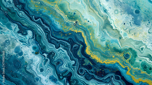 Acrylic Fluid Art Dark green waves in abstract ocean waves Marble effect background or texture