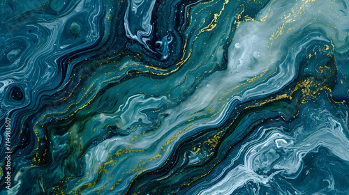 Acrylic Fluid Art Dark green waves in abstract ocean waves Marble effect background or texture