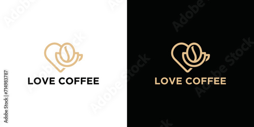 coffee cup logo with love combination in line style, simple coffee logo vector photo