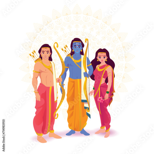 Lord Rama with Sita & Lakshman Vector illustration