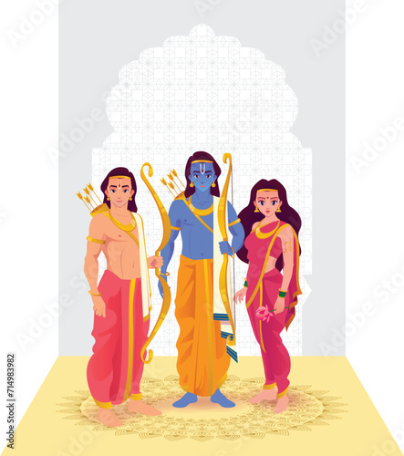 Lord Rama with Sita & Lakshman Vector illustration