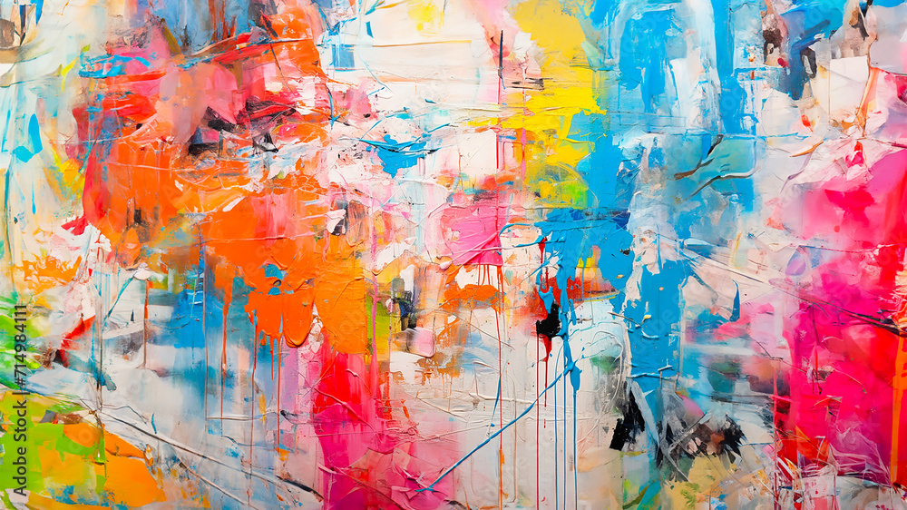 Colorful abstract, vibrant splashes, chaotic brushstrokes, abstract expressionism, multicolored palette, creative explosion, artistic freedom, energetic composition, bold art, AI Generated Art
