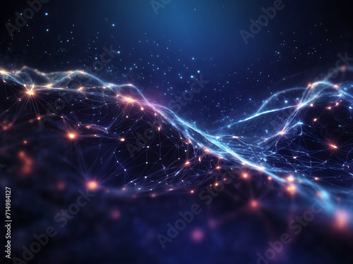 Abstract Particle Technology Background. Big Data  Network connection structure  Data transfer on dark blue abstract cyberspace background design.