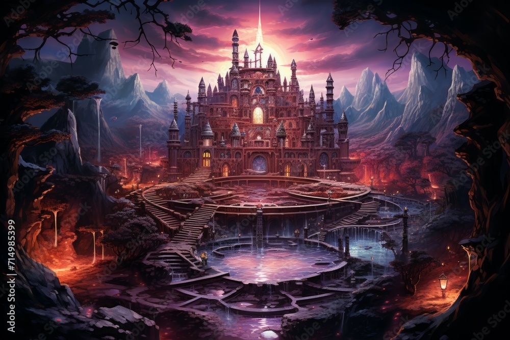 Fototapeta premium Mystic crystal labyrinths in Fantasy - Generative AI