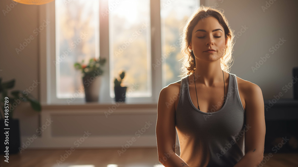 Caucasian woman doing yoga at home. Caucasian woman doing yoga at home.